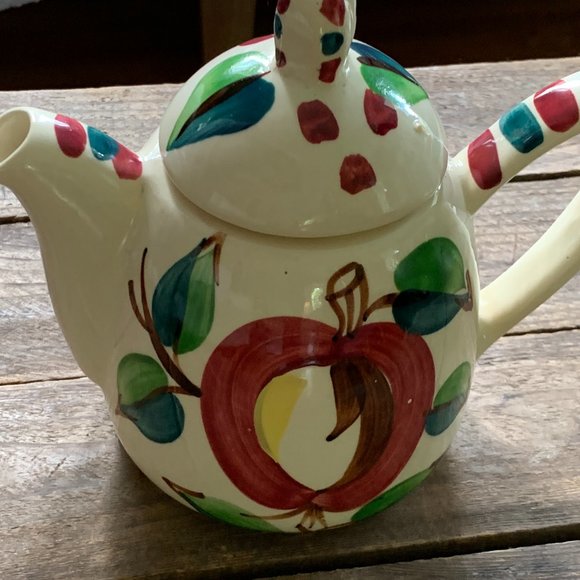 Purinton Slipware Apple Teapot with Lid 6" 1940-1950 - Picture 7 of 16